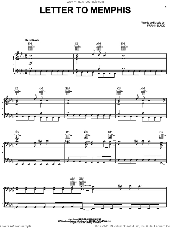 Letter To Memphis sheet music for voice, piano or guitar by Pixies and Francis Black, intermediate skill level