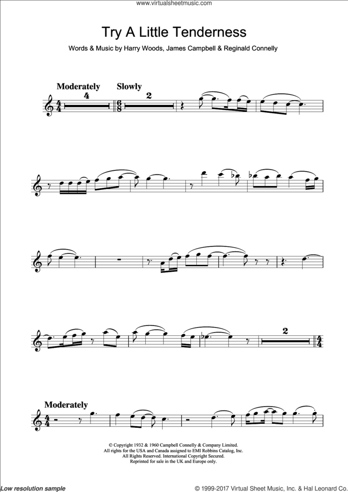 Try A Little Tenderness sheet music for clarinet solo by Otis Redding, The Commitments, Harry Woods, James Campbell and Reg Connelly, intermediate skill level