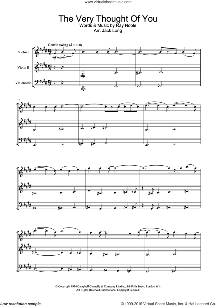 The Very Thought Of You sheet music for violin solo by Ray Noble and Rod Stewart, intermediate skill level