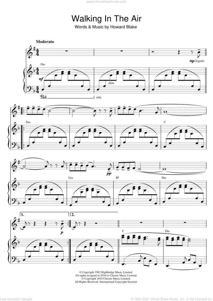 Walking In The Air (theme from The Snowman) sheet music for clarinet solo by Howard Blake and Aled Jones, intermediate skill level