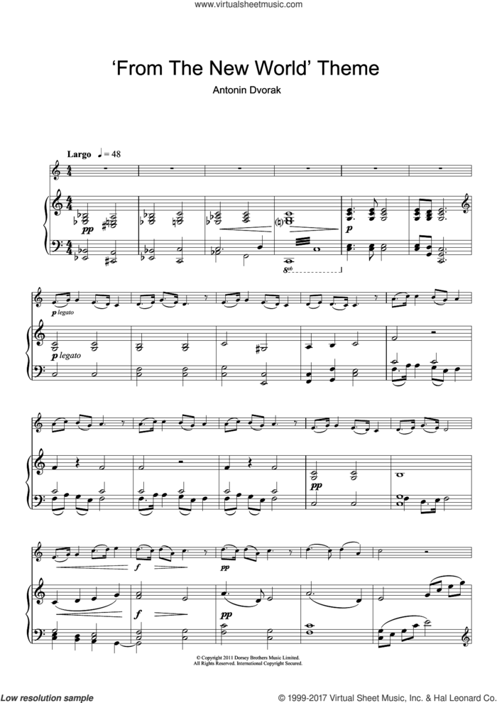 Largo (from The New World) sheet music for clarinet and piano by Antonin Dvorak and Antonin Dvorak, classical score, intermediate skill level