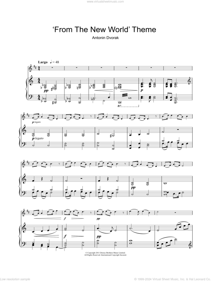 Largo (from The New World) sheet music for clarinet and piano by Antonin Dvorak and Antonin Dvorak, classical score, intermediate skill level