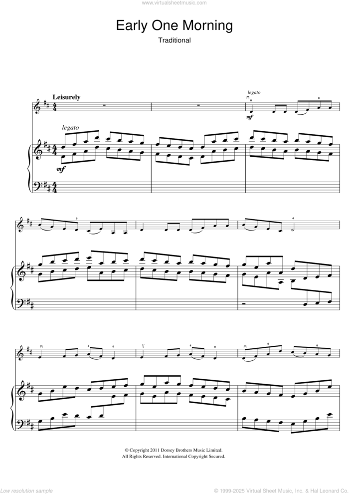 Early One Morning sheet music for violin solo, intermediate skill level