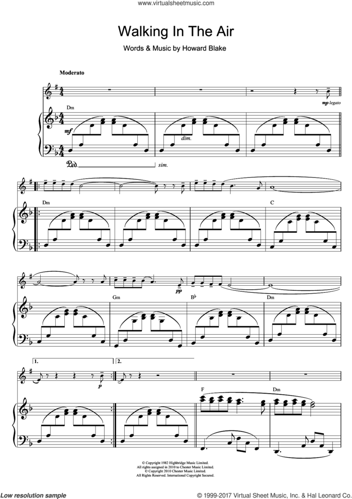 Walking In The Air (theme from The Snowman) sheet music for trumpet solo by Howard Blake and Aled Jones, intermediate skill level