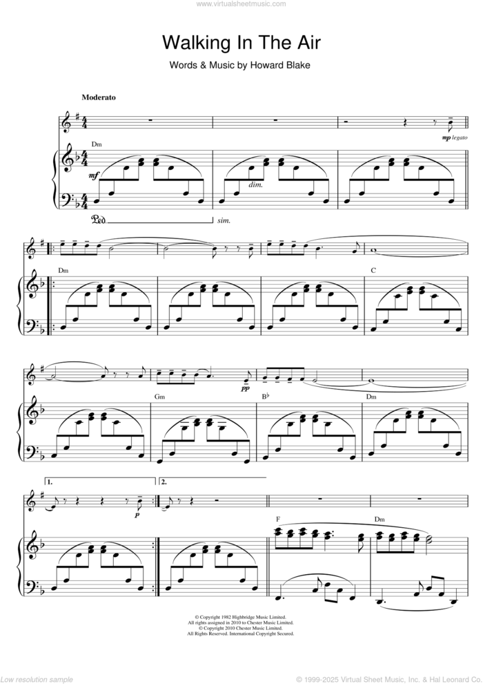 Walking In The Air (theme from The Snowman) sheet music for trumpet solo by Howard Blake and Aled Jones, intermediate skill level