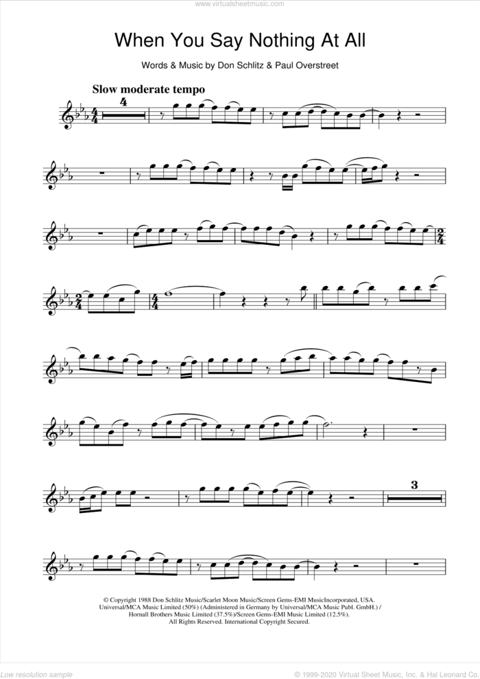 When You Say Nothing At All sheet music for flute solo by Alison Krauss, Keith Whitley, Ronan Keating, Don Schlitz and Paul Overstreet, intermediate skill level