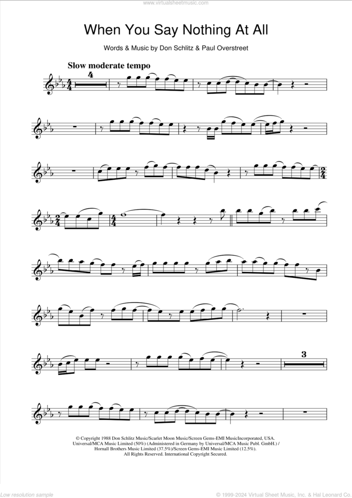 When You Say Nothing At All sheet music for flute solo by Alison Krauss, Keith Whitley, Ronan Keating, Don Schlitz and Paul Overstreet, intermediate skill level