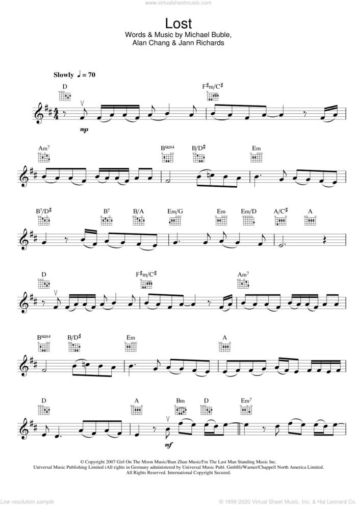 Lost sheet music for violin solo by Michael Buble, Alan Chang and Jann Richards, intermediate skill level