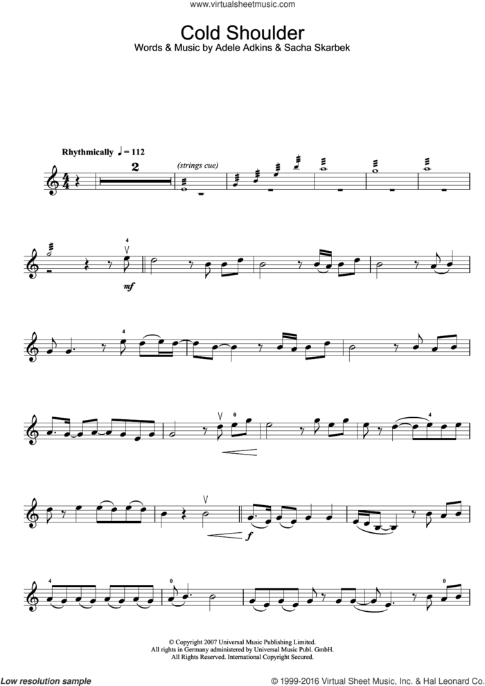 Cold Shoulder sheet music for violin solo by Adele and Sacha Skarbek, intermediate skill level