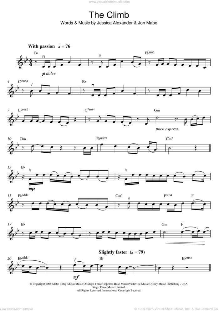 The Climb (from Hannah Montana: The Movie) sheet music for violin solo by Joe McElderry, Miley Cyrus, Jessica Alexander and Jon Mabe, intermediate skill level