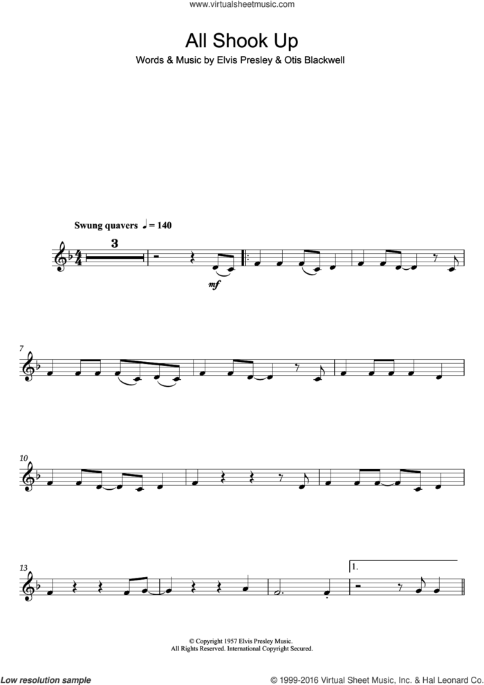 All Shook Up sheet music for clarinet solo by Elvis Presley and Otis Blackwell, intermediate skill level