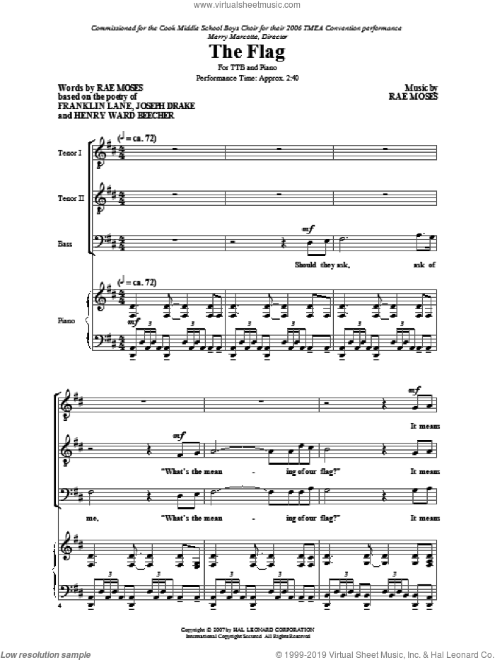 The Flag sheet music for choir (TTB: tenor, bass) by Rae Moses, intermediate skill level