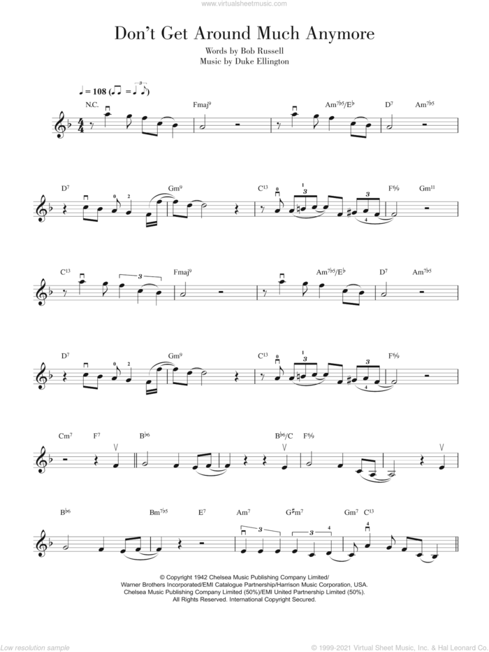Don't Get Around Much Anymore sheet music for violin solo by Duke Ellington, Rod Stewart and Bob Russell, intermediate skill level