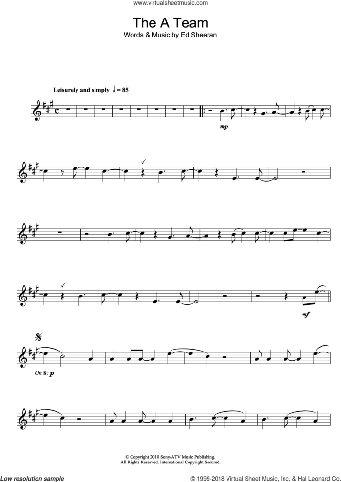 The A Team sheet music for flute solo by Ed Sheeran, intermediate skill level