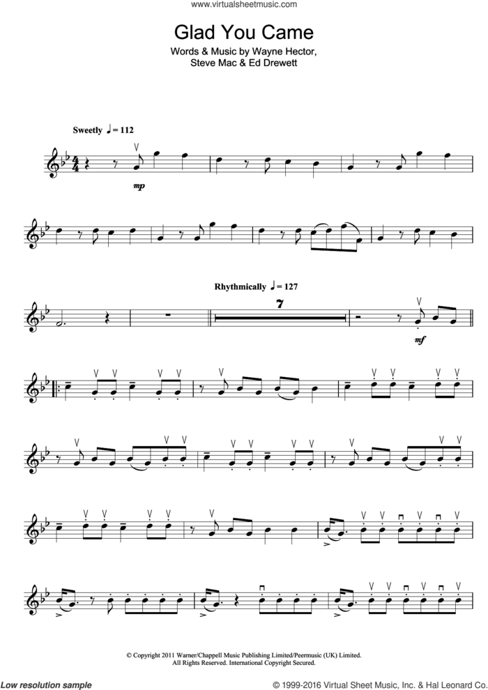 Glad You Came sheet music for violin solo by The Wanted, Ed Drewett, Steve Mac and Wayne Hector, intermediate skill level