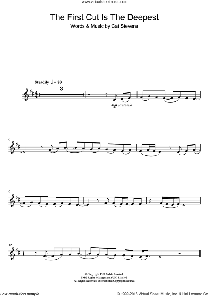 The First Cut Is The Deepest sheet music for clarinet solo by Cat Stevens and Sheryl Crow, intermediate skill level