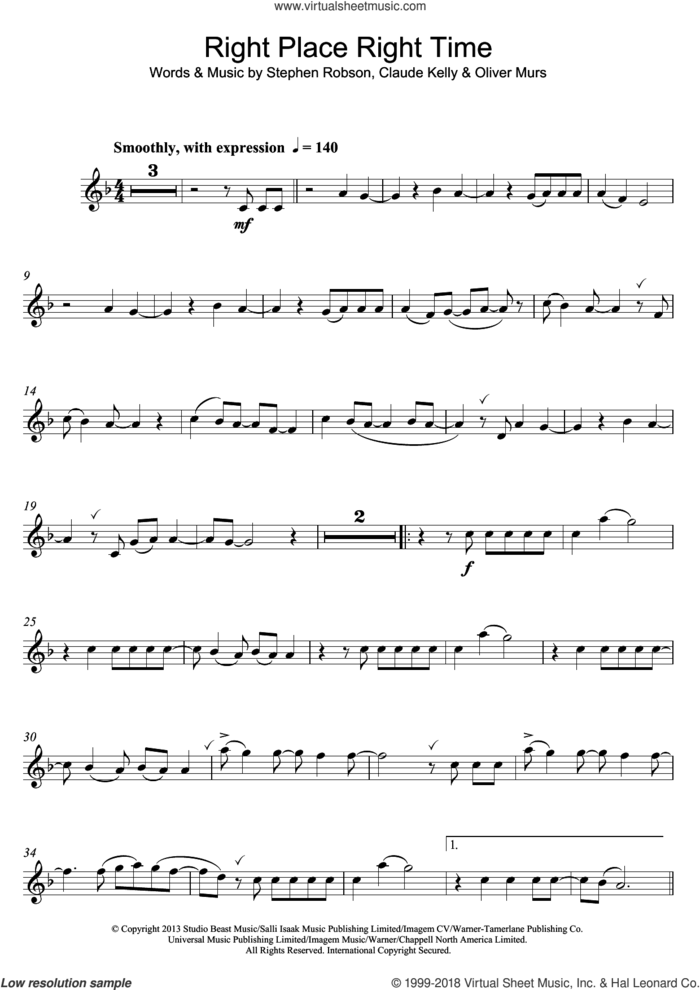 Right Place Right Time sheet music for flute solo by Olly Murs, Claude Kelly, Oliver Murs and Steve Robson, intermediate skill level