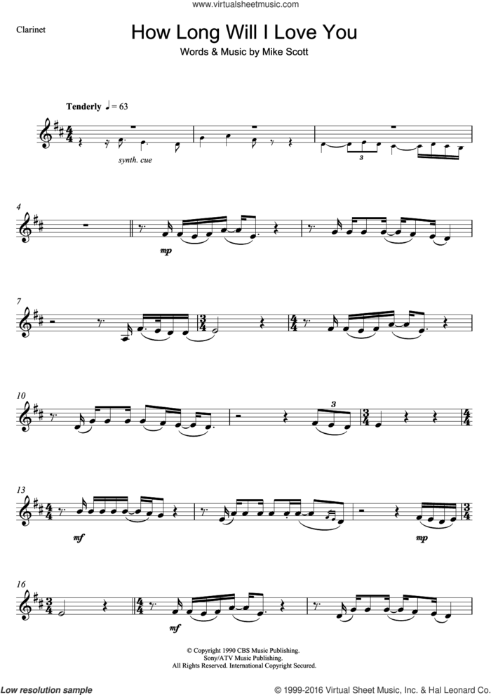 How Long Will I Love You sheet music for clarinet solo by Ellie Goulding and Mike Scott, intermediate skill level