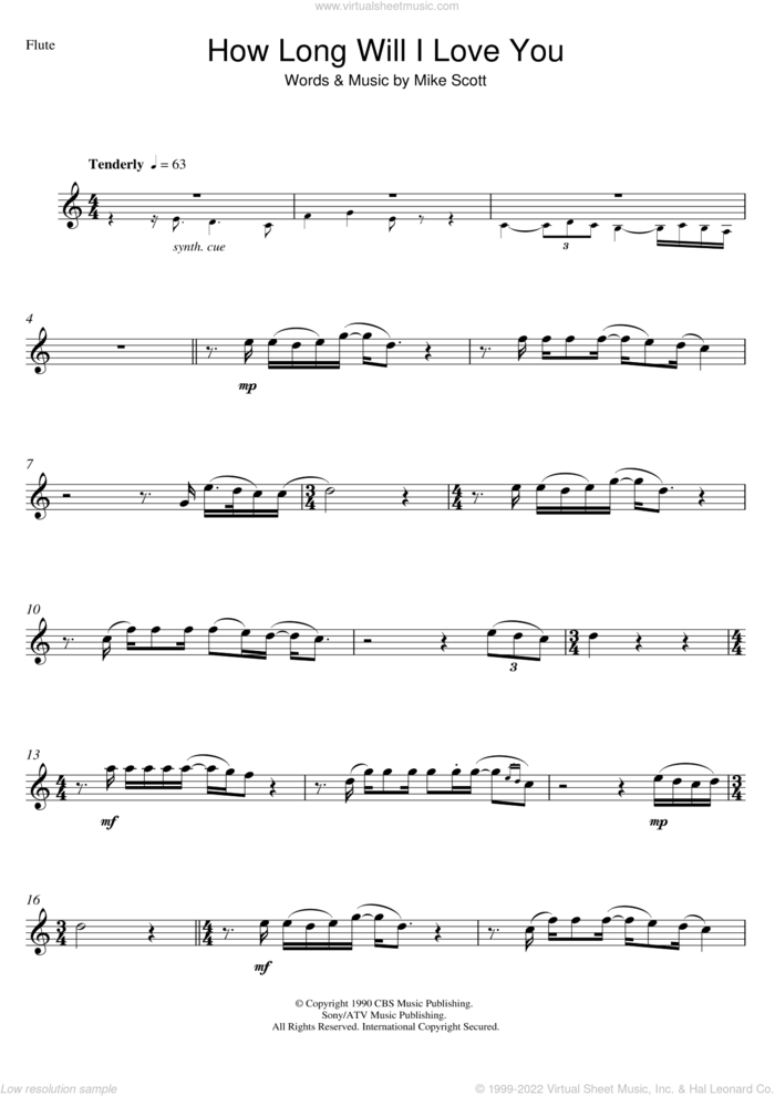 How Long Will I Love You sheet music for flute solo by Ellie Goulding and Mike Scott, intermediate skill level