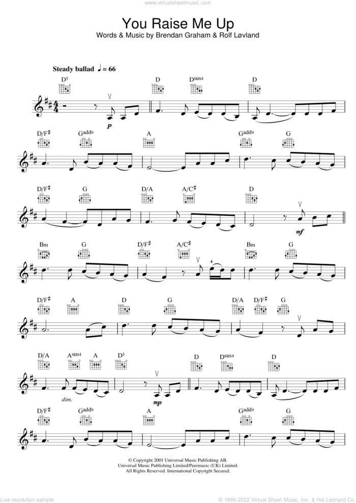 You Raise Me Up sheet music for violin solo by Westlife, Brendan Graham, Rolf LA�Auvland and Rolf LAuvland, intermediate skill level