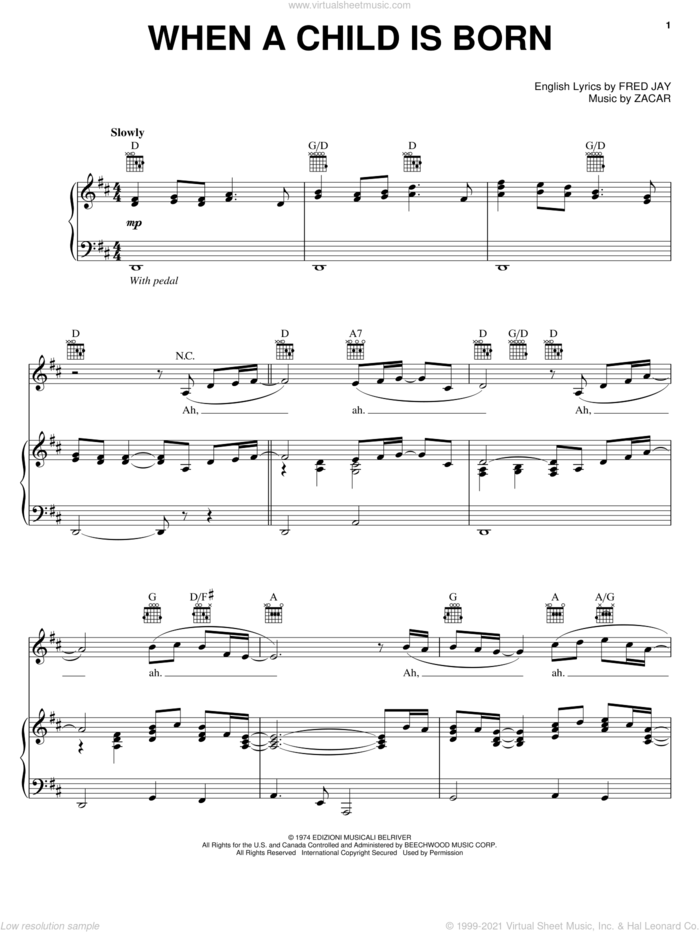 When A Child Is Born sheet music for voice, piano or guitar by Fred Jay and Zacar, intermediate skill level