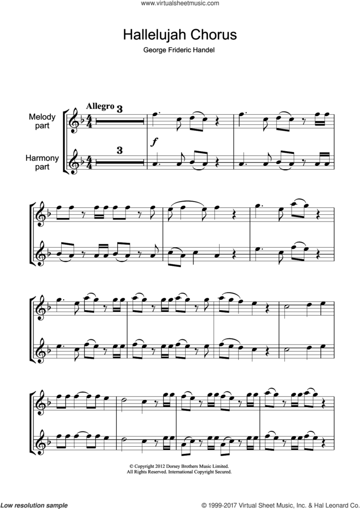 Hallelujah Chorus (from The Messiah) sheet music for flute solo by George Frideric Handel, classical score, intermediate skill level
