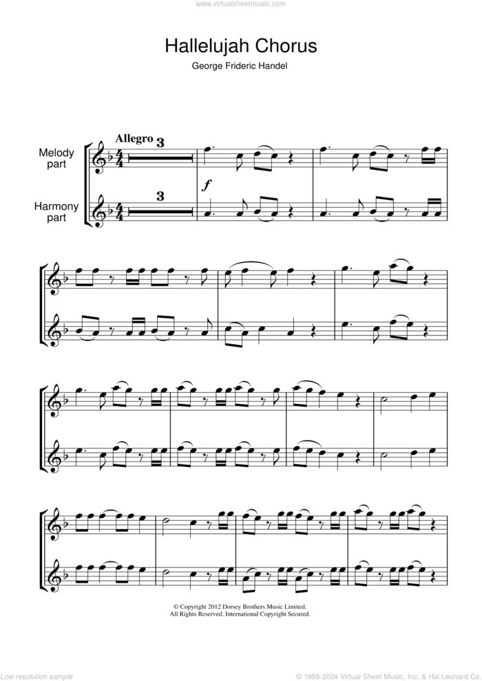 Hallelujah Chorus (from The Messiah) sheet music for flute solo by George Frideric Handel, classical score, intermediate skill level