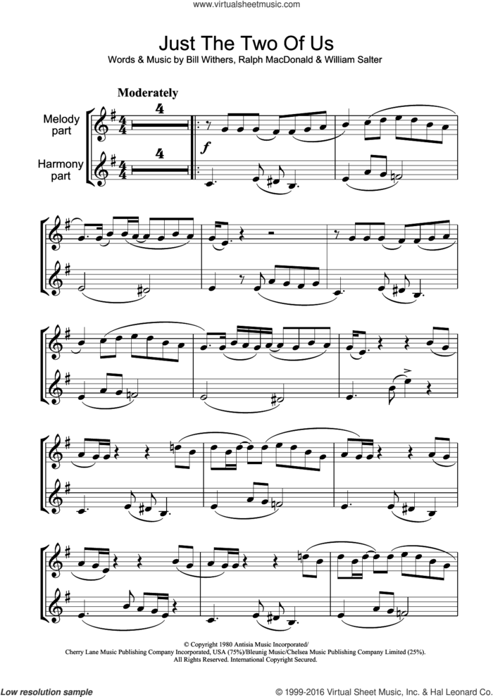 Just The Two Of Us sheet music for clarinet solo by Grover Washington Jr. feat. Bill Withers, Bill Withers, Ralph MacDonald and William Salter, intermediate skill level