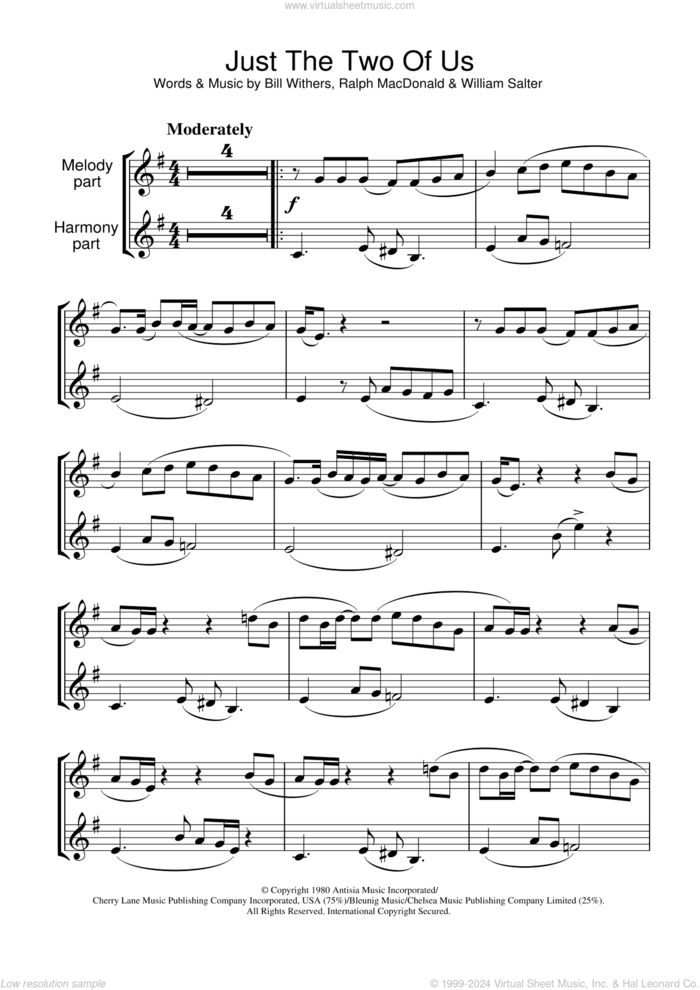 Just The Two Of Us sheet music for clarinet solo by Grover Washington Jr. feat. Bill Withers, Bill Withers, Ralph MacDonald and William Salter, intermediate skill level