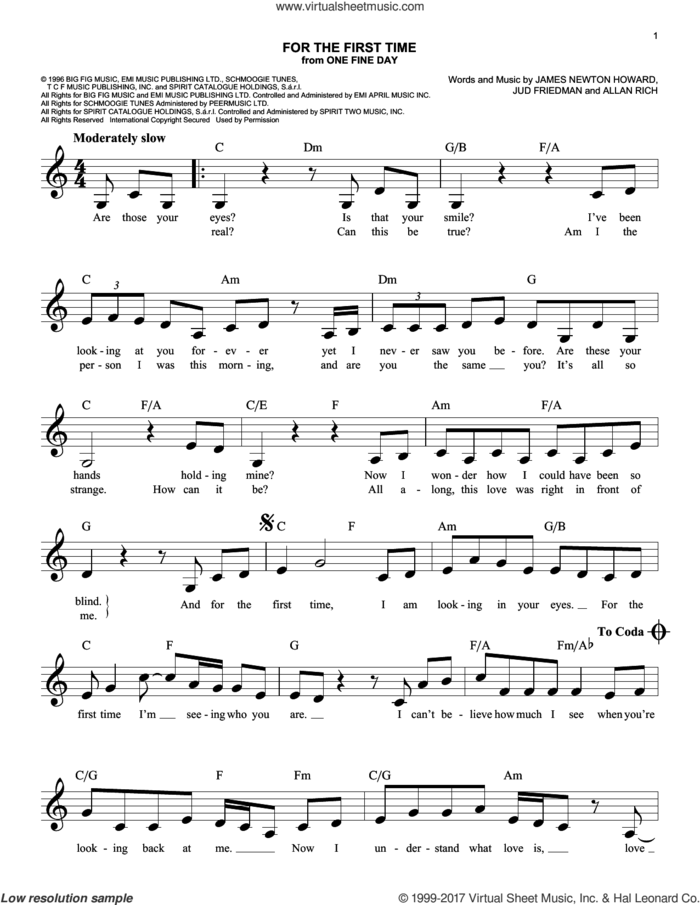 For The First Time sheet music for voice and other instruments (fake book) by Kenny Loggins, Rod Stewart, Allan Rich, James Newton Howard and Jud Friedman, easy skill level