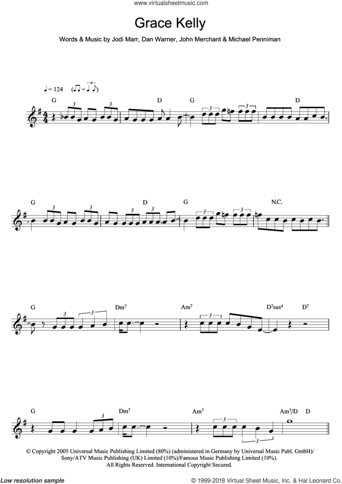 Grace Kelly sheet music for flute solo by Mika, Dan Warner, Jodi Marr, John Merchant and Michael Penniman, intermediate skill level
