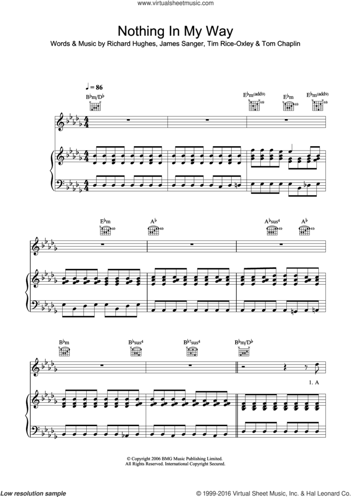 Nothing In My Way sheet music for violin solo by Tim Rice-Oxley, James Sanger, Richard Hughes and Tom Chaplin, intermediate skill level