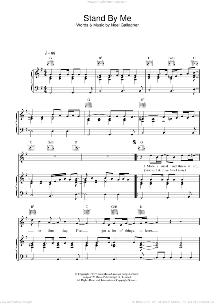Stand By Me sheet music for violin solo by Oasis and Noel Gallagher, intermediate skill level