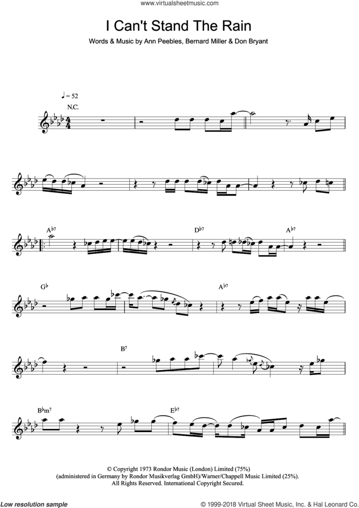 I Can't Stand The Rain sheet music for flute solo by Ann Peebles, Bernard Miller and Don Bryant, intermediate skill level