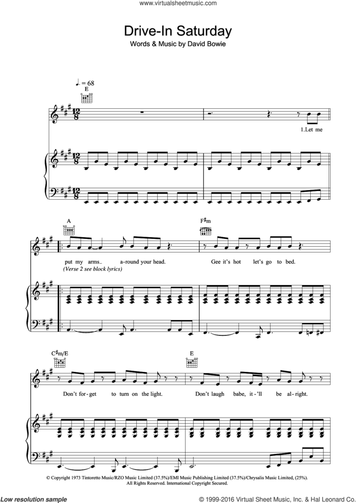Drive-In Saturday sheet music for violin solo by David Bowie, intermediate skill level