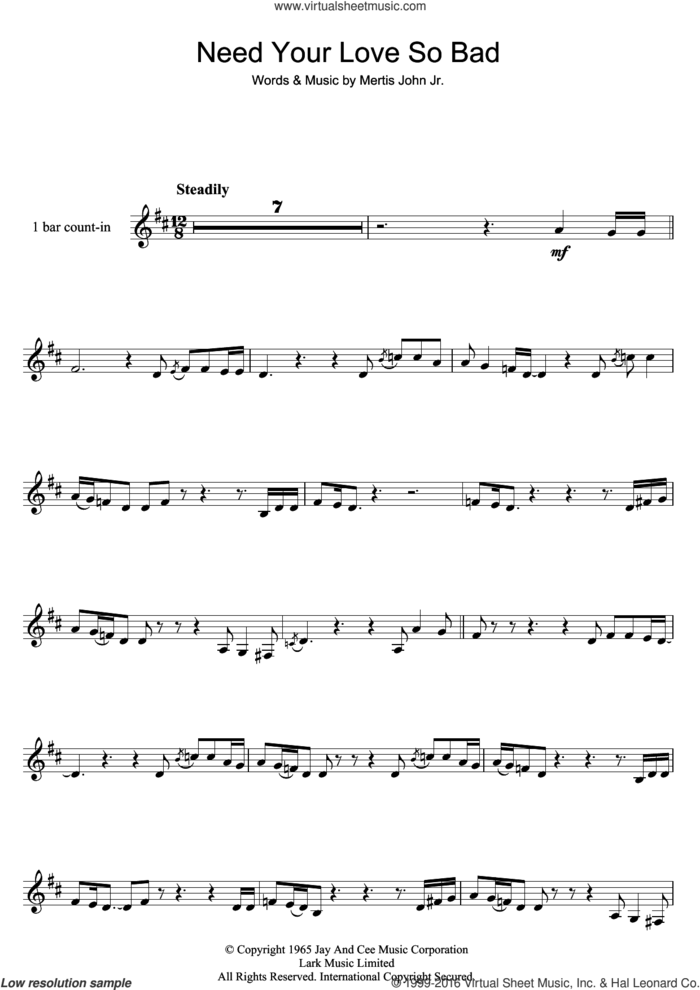 Need Your Love So Bad sheet music for clarinet solo by Fleetwood Mac and Mertis John Jr., intermediate skill level
