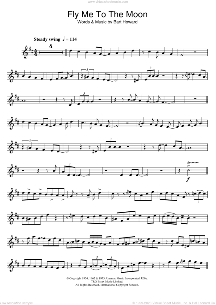 Fly Me To The Moon (In Other Words) sheet music for clarinet solo by Julie London and Bart Howard, wedding score, intermediate skill level