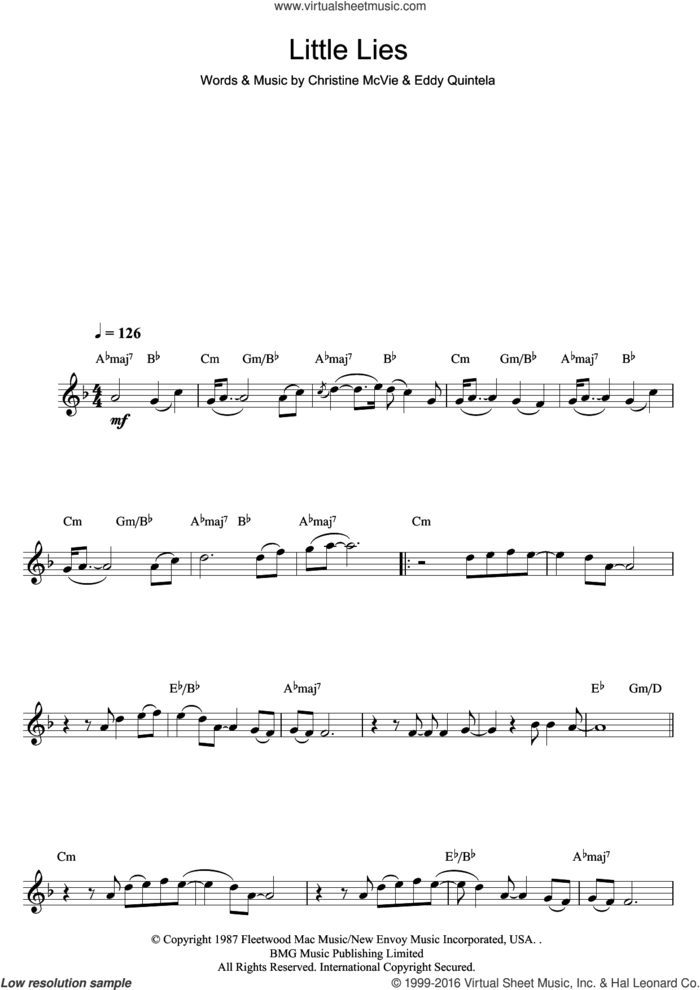 Little Lies sheet music for clarinet solo by Fleetwood Mac, Christine McVie and Eddy Quintela, intermediate skill level