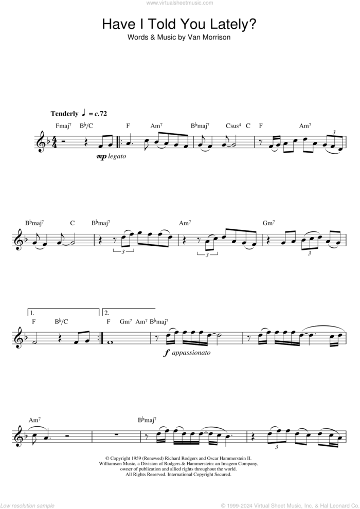 Have I Told You Lately sheet music for flute solo by Van Morrison, intermediate skill level