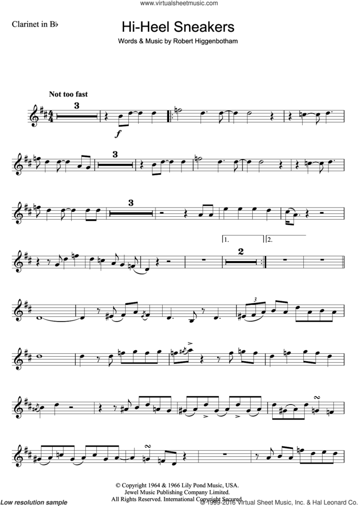 Hi-Heel Sneakers sheet music for clarinet solo by Tommy Tucker and Robert Higginbotham, intermediate skill level