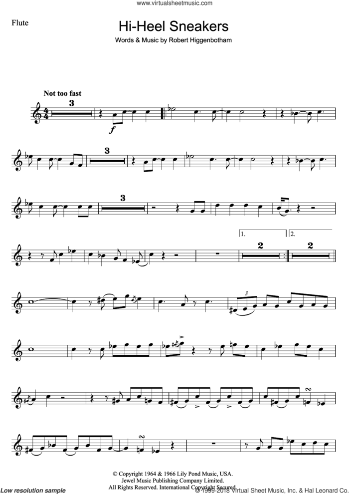 Hi-Heel Sneakers sheet music for flute solo by Tommy Tucker and Robert Higginbotham, intermediate skill level