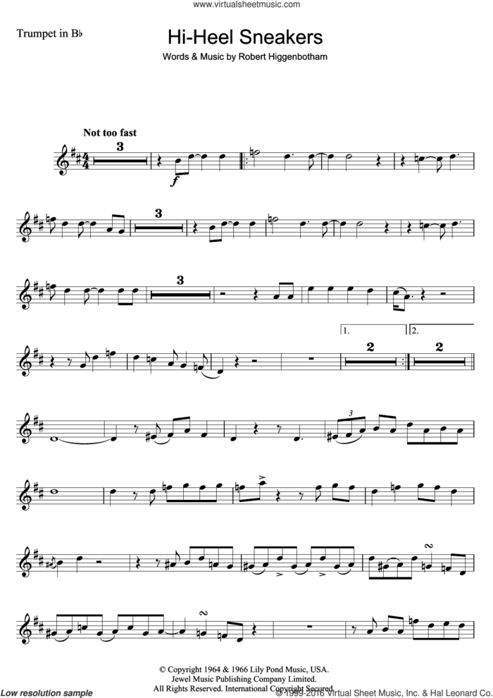 Hi-Heel Sneakers sheet music for trumpet solo by Tommy Tucker and Robert Higginbotham, intermediate skill level