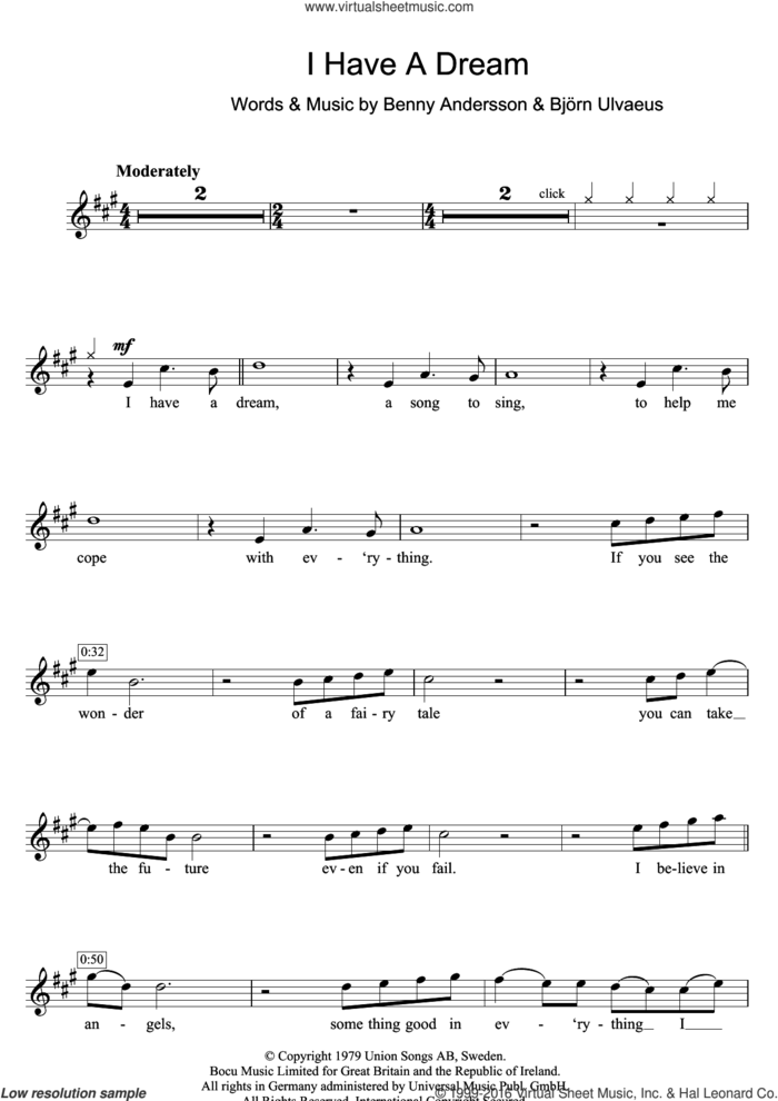I Have A Dream sheet music for clarinet solo by ABBA, Benny Andersson and Bjorn Ulvaeus, intermediate skill level