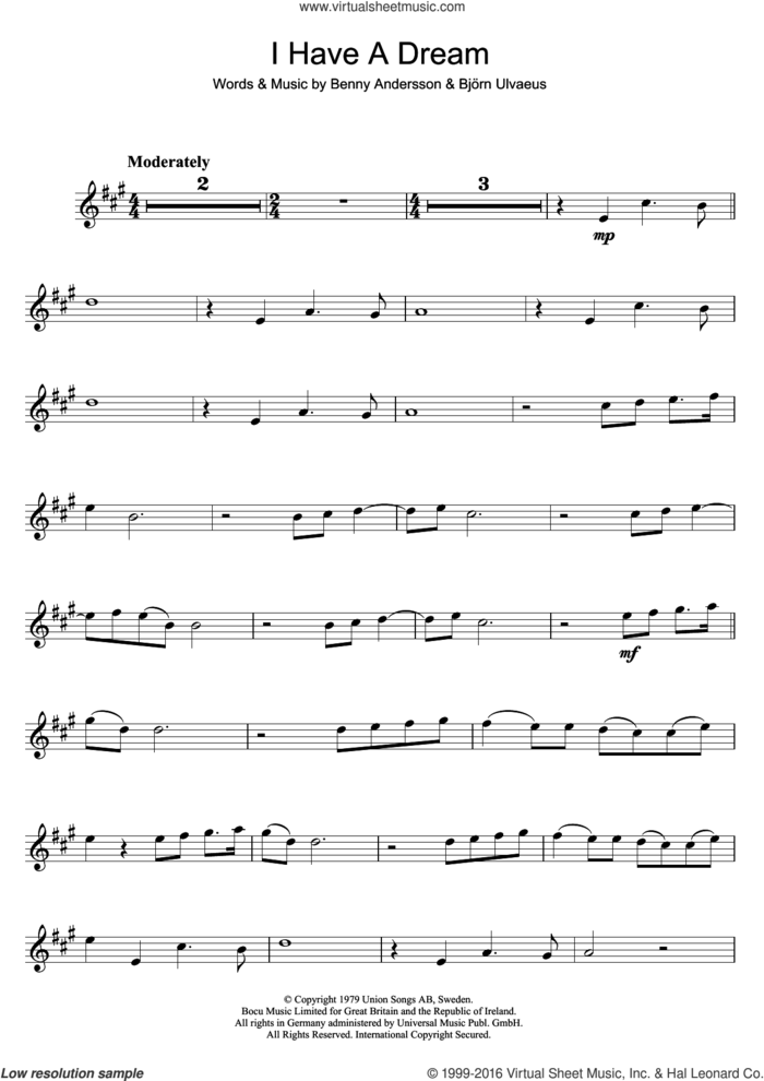 I Have A Dream sheet music for trumpet solo by ABBA, Benny Andersson and Bjorn Ulvaeus, intermediate skill level