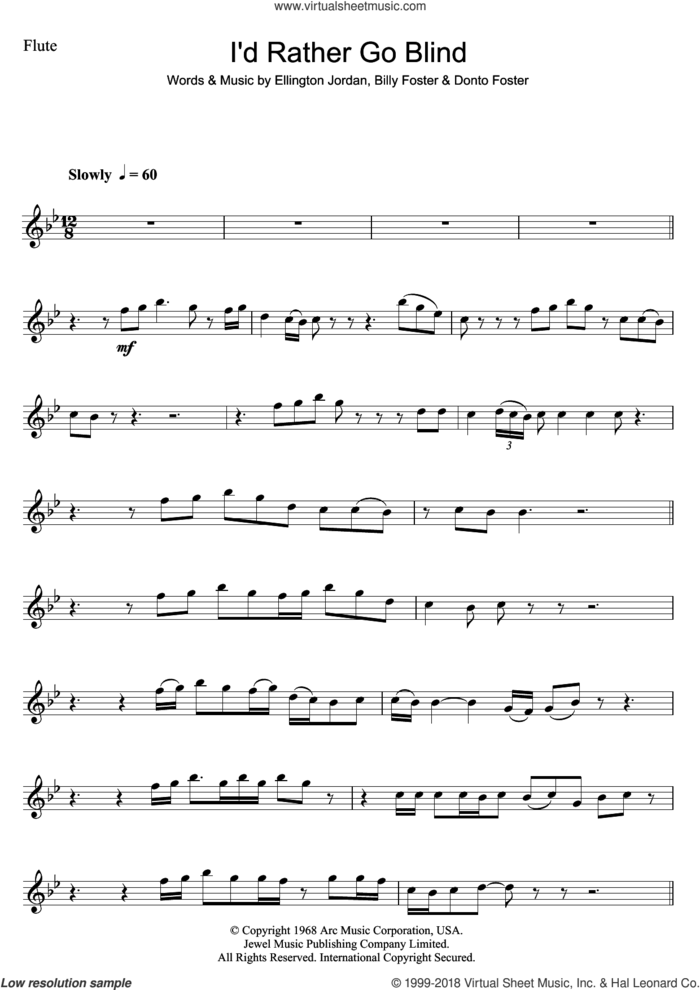 I'd Rather Go Blind sheet music for flute solo by Etta James, Billy Foster, Donto Foster and Ellington Jordan, intermediate skill level