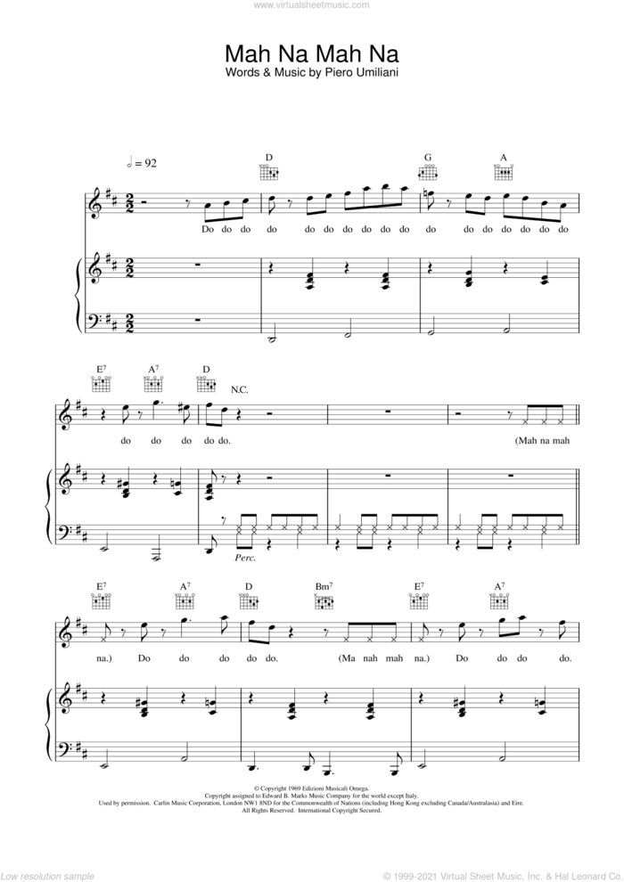 Mah Na Mah Na sheet music for violin solo by The Muppets and Piero Umiliani, intermediate skill level
