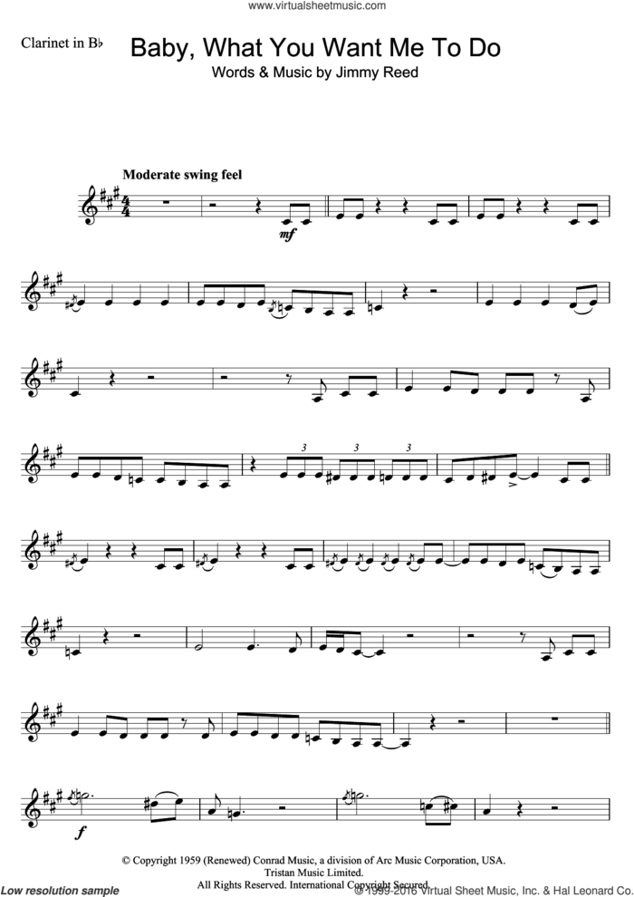 Baby, What You Want Me To Do sheet music for clarinet solo by Etta James and Jimmy Reed, intermediate skill level