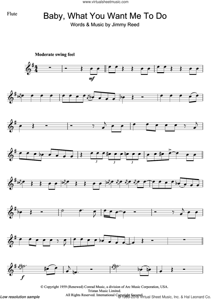 Baby, What You Want Me To Do sheet music for flute solo by Etta James and Jimmy Reed, intermediate skill level