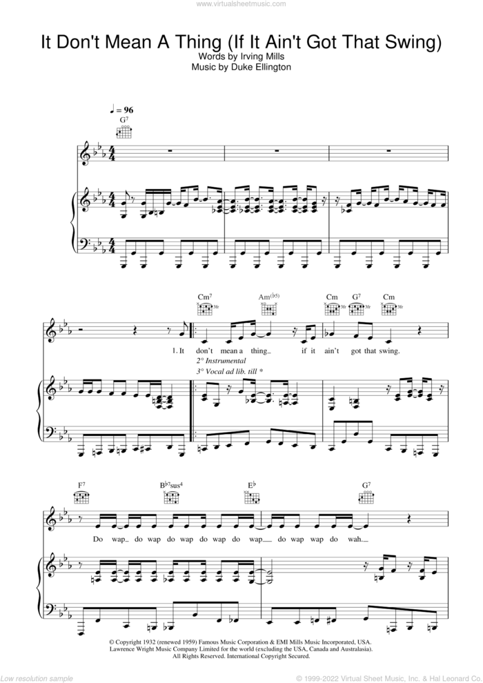 It Don't Mean A Thing (If It Ain't Got That Swing) sheet music for violin solo by Eva Cassidy, Duke Ellington and Irving Mills, intermediate skill level