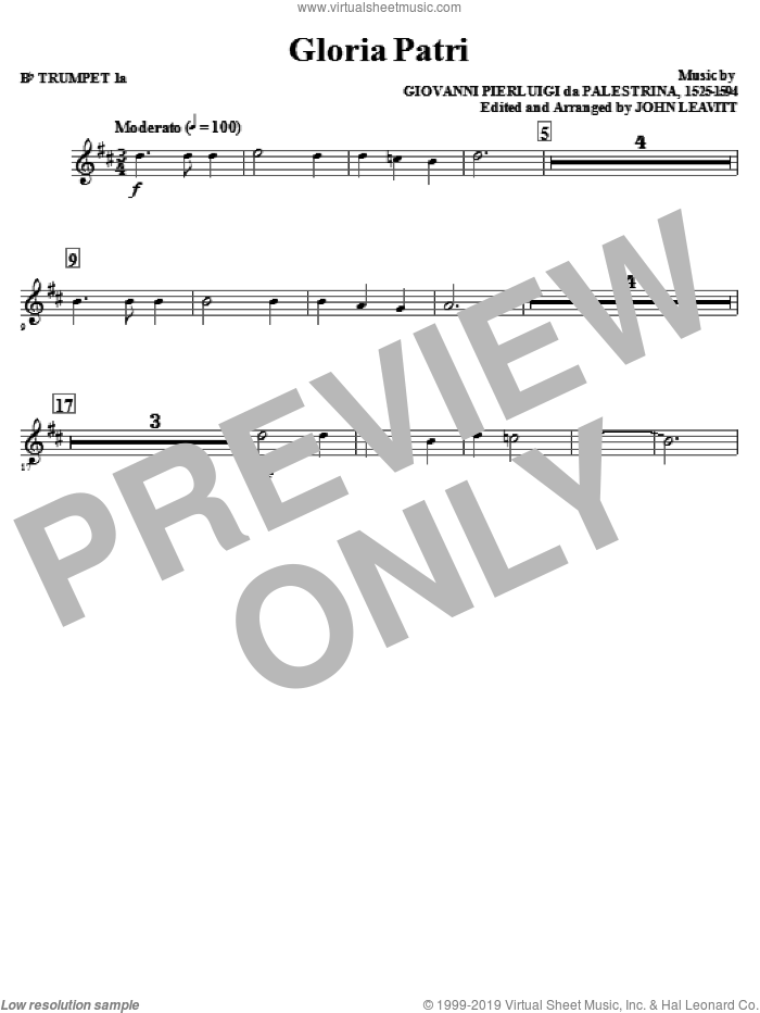 Gloria Patri (complete set of parts) sheet music for orchestra/band (Brass) by Giovanni Perluigi Da Palestrina and John Leavitt, intermediate skill level